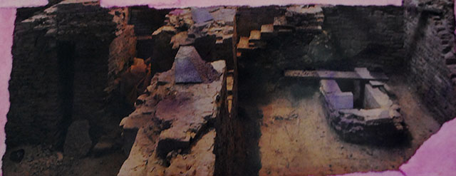 A destra Cremete (dipinto di Luigi Dossena). Sopra le fondamenta della Pieve di Palazzo Pignano